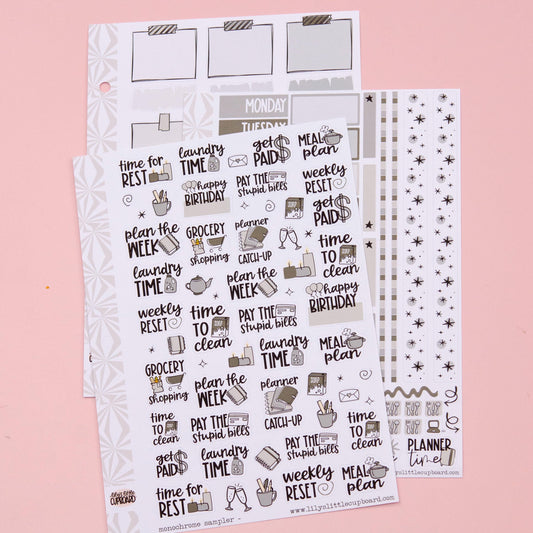 Monochrome Collection in Grayscale | Functional Planner Stickers | Typography Scripts Planner Stickers | Weekly Planner Sticker Kit