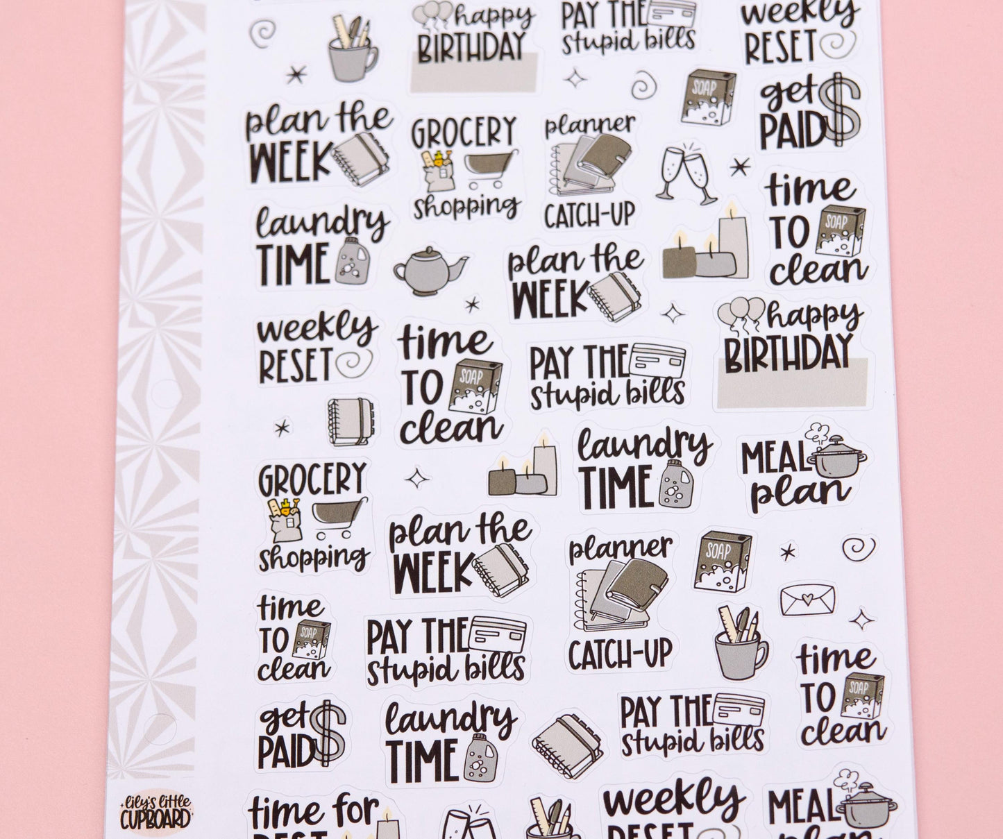 Monochrome Collection in Grayscale | Functional Planner Stickers | Typography Scripts Planner Stickers | Weekly Planner Sticker Kit