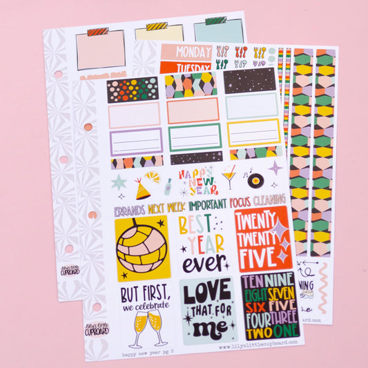 Happy New Year Vertical Weekly Sticker Kit | New Year's Eve Weekly Planner Sticker Kit | A la Carte Mini Kits | Holiday Weekly Planner Kit
