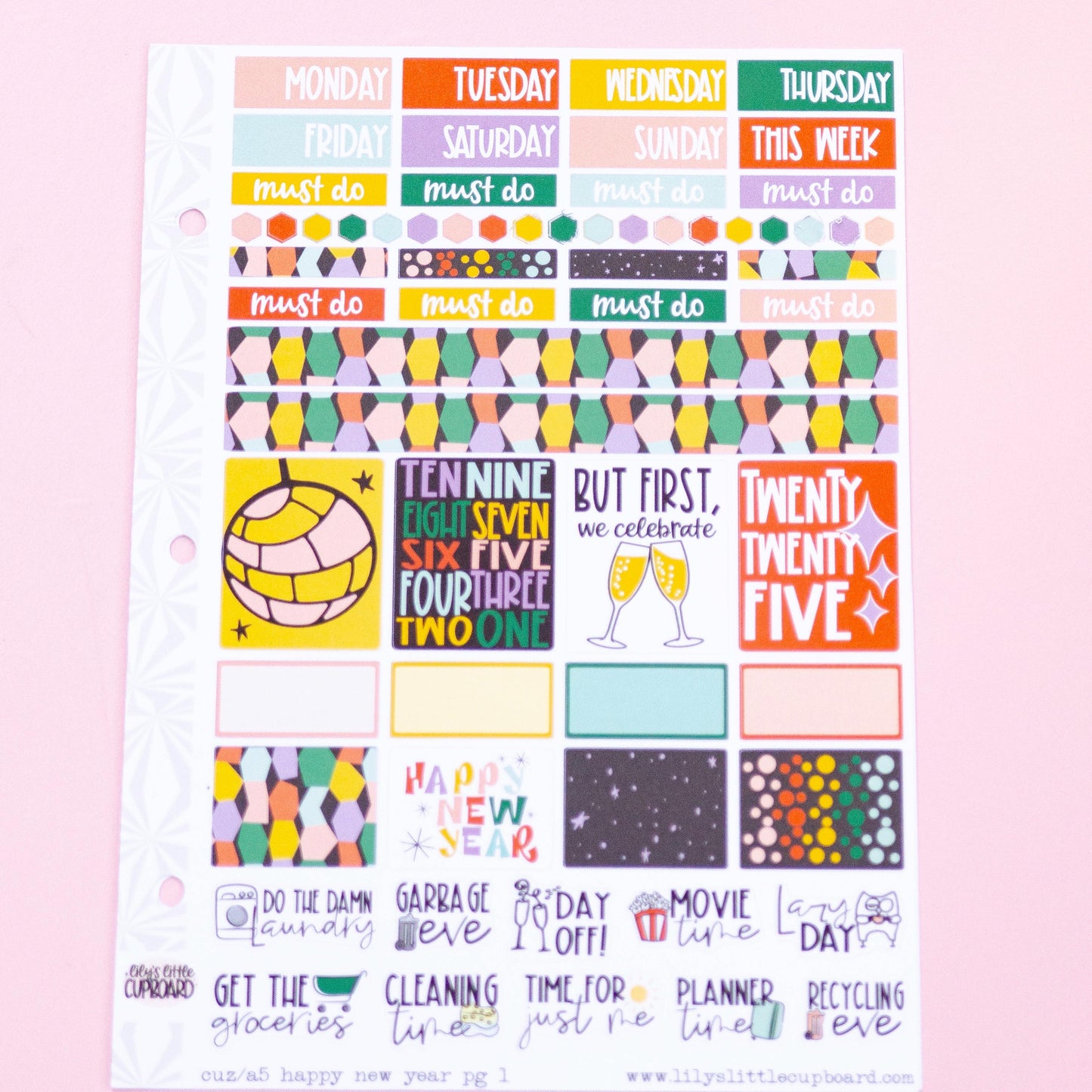 Happy New Year Hobonichi Cousin-A5 Weekly Sticker Kit | New Year's Eve Sticker Kit | A5 Weekly Planner Sticker Kit