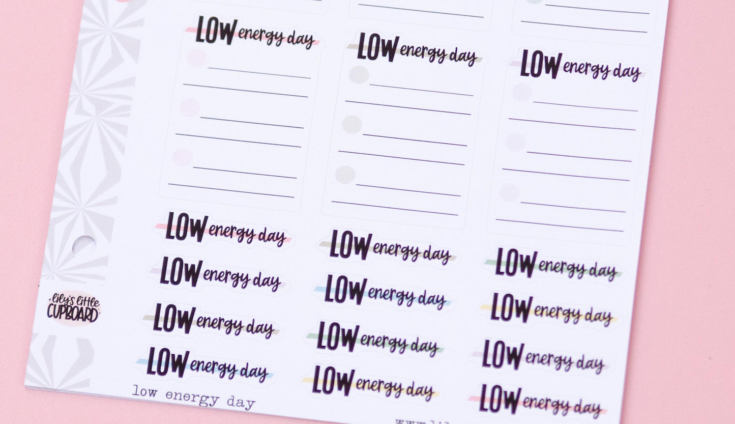 Low Energy Planner Stickers | Energy Management Planner Stickers | Productivity Stickers