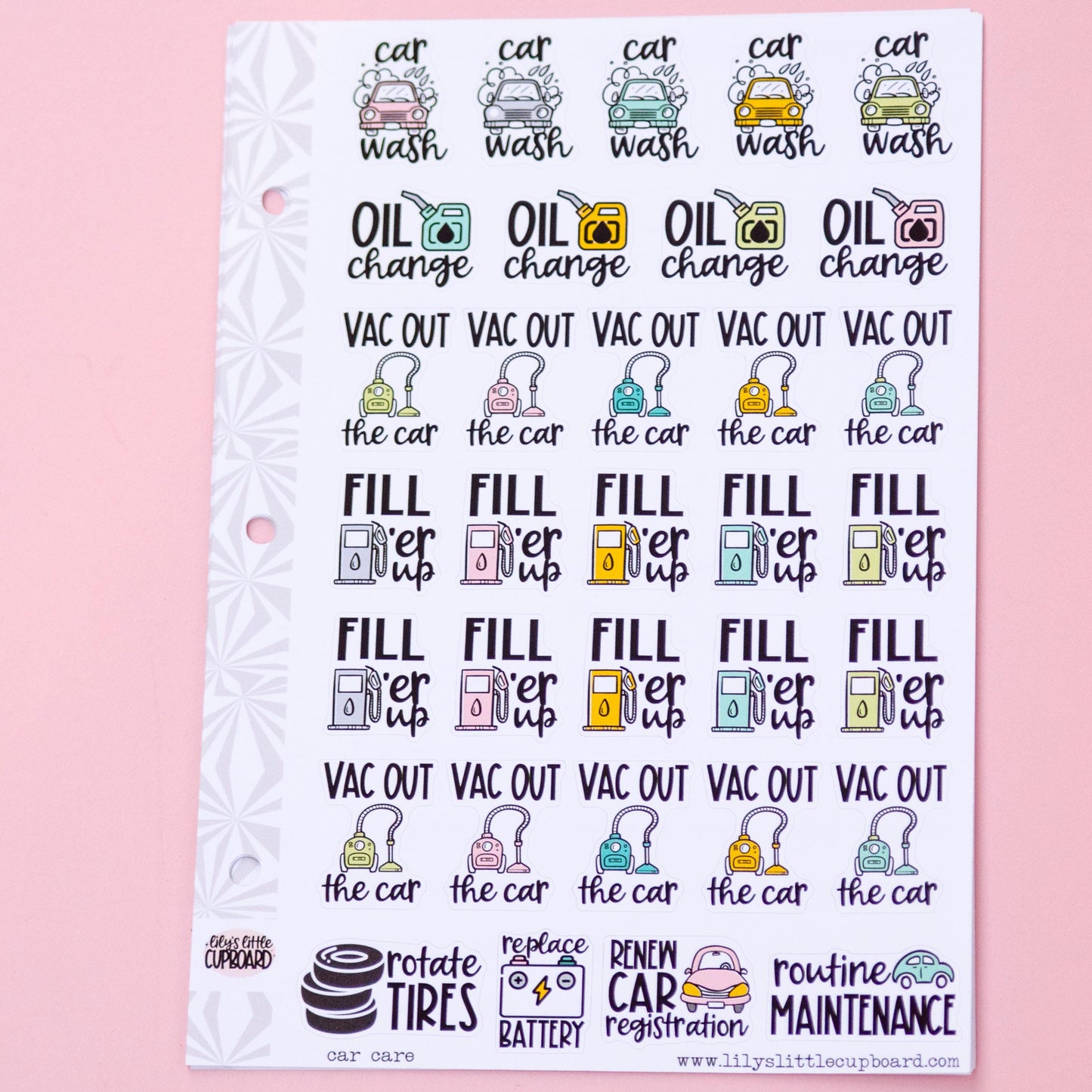 Car Care Reminders Sampler Planner Stickers | Car Maintenance Task Script Stickers | Adulting Stickers | Functional Deco Stickers