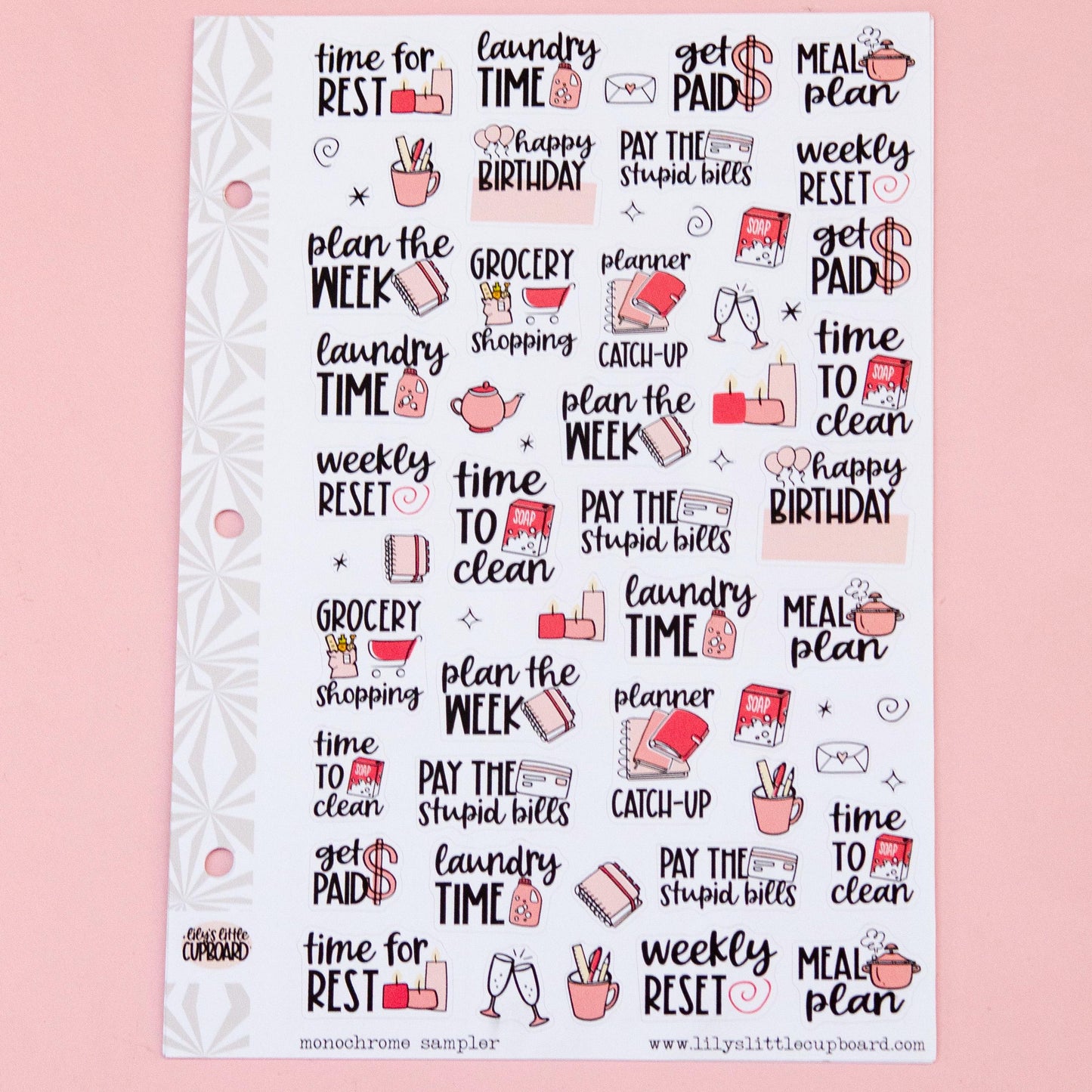 Monochrome Collection Pretty Pinks | Functional Planner Stickers | Typography Scripts Planner Stickers | Weekly Planner Sticker Kit