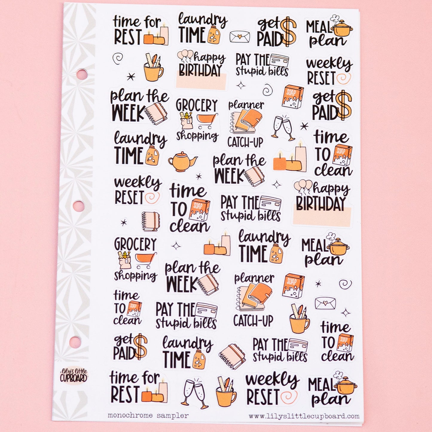 Monochrome Collection Peachy Oranges | Functional Planner Stickers | Typography Scripts Planner Stickers | Weekly Planner Sticker Kit