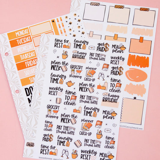 Monochrome Collection Peachy Oranges | Functional Planner Stickers | Typography Scripts Planner Stickers | Weekly Planner Sticker Kit