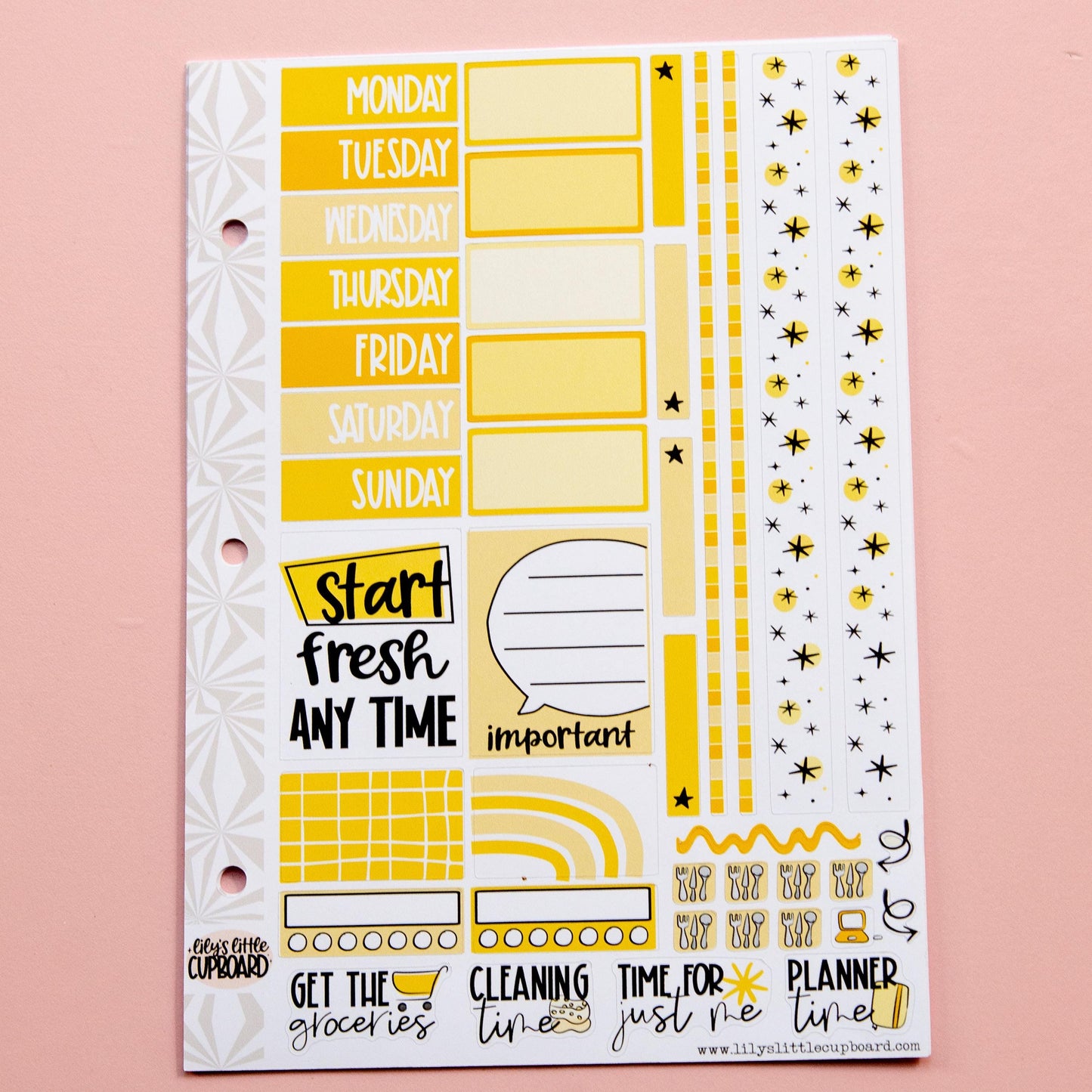 Monochrome Collection in Sunshiny Yellows | Functional Planner Stickers | Typography Scripts Planner Stickers | Weekly Planner Sticker Kit