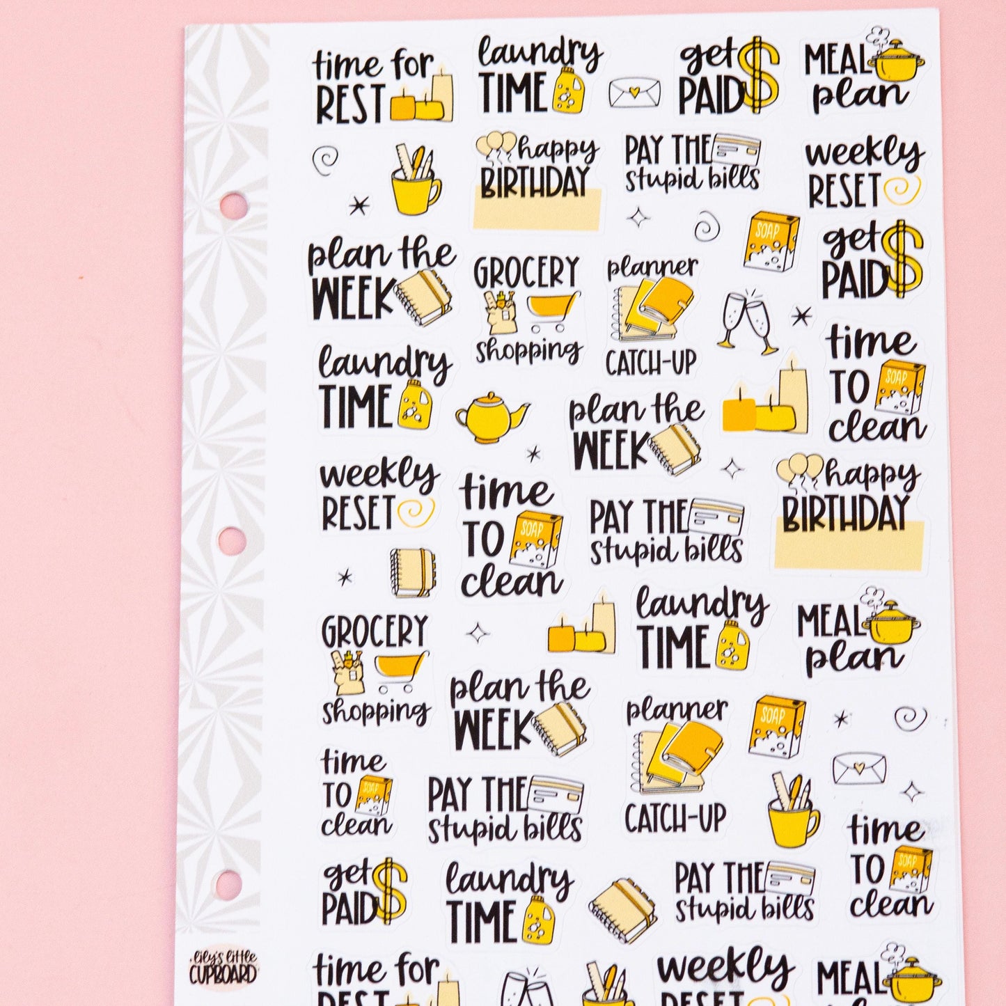 Monochrome Collection in Sunshiny Yellows | Functional Planner Stickers | Typography Scripts Planner Stickers | Weekly Planner Sticker Kit
