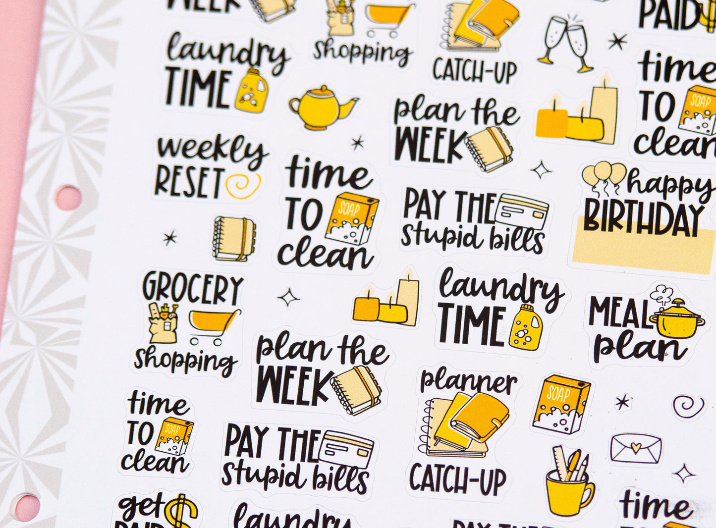 Monochrome Collection in Sunshiny Yellows | Functional Planner Stickers | Typography Scripts Planner Stickers | Weekly Planner Sticker Kit