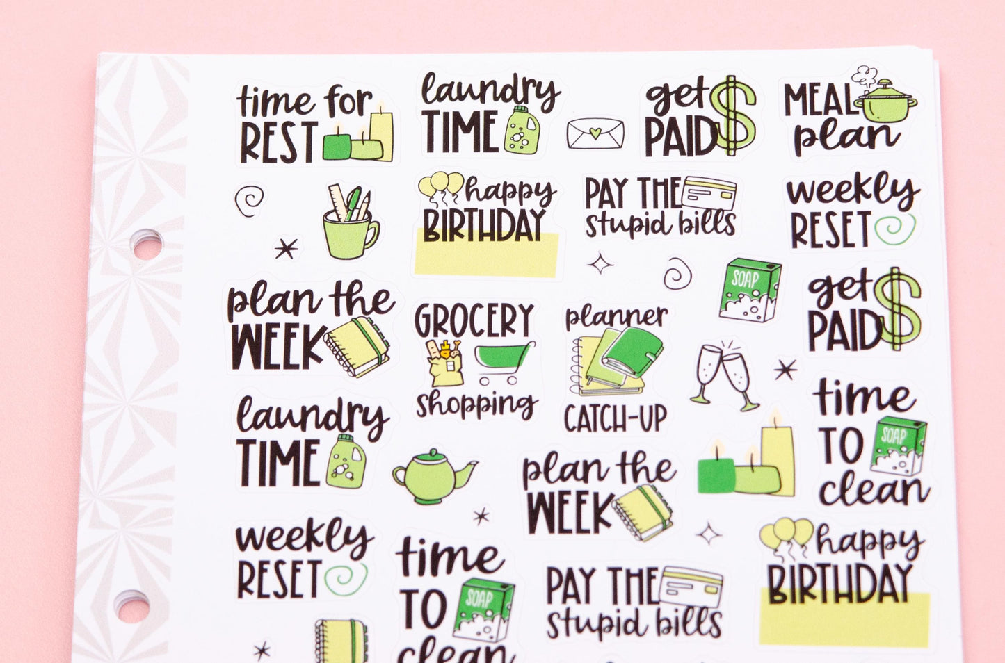 Monochrome Collection in Greens | Functional Planner Stickers | Typography Scripts Planner Stickers | Weekly Planner Sticker Kit