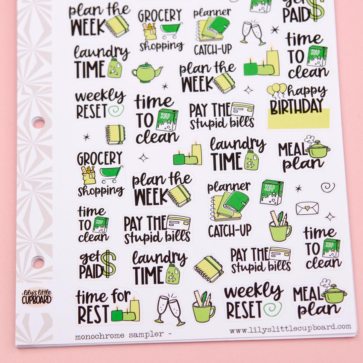 Monochrome Collection in Greens | Functional Planner Stickers | Typography Scripts Planner Stickers | Weekly Planner Sticker Kit