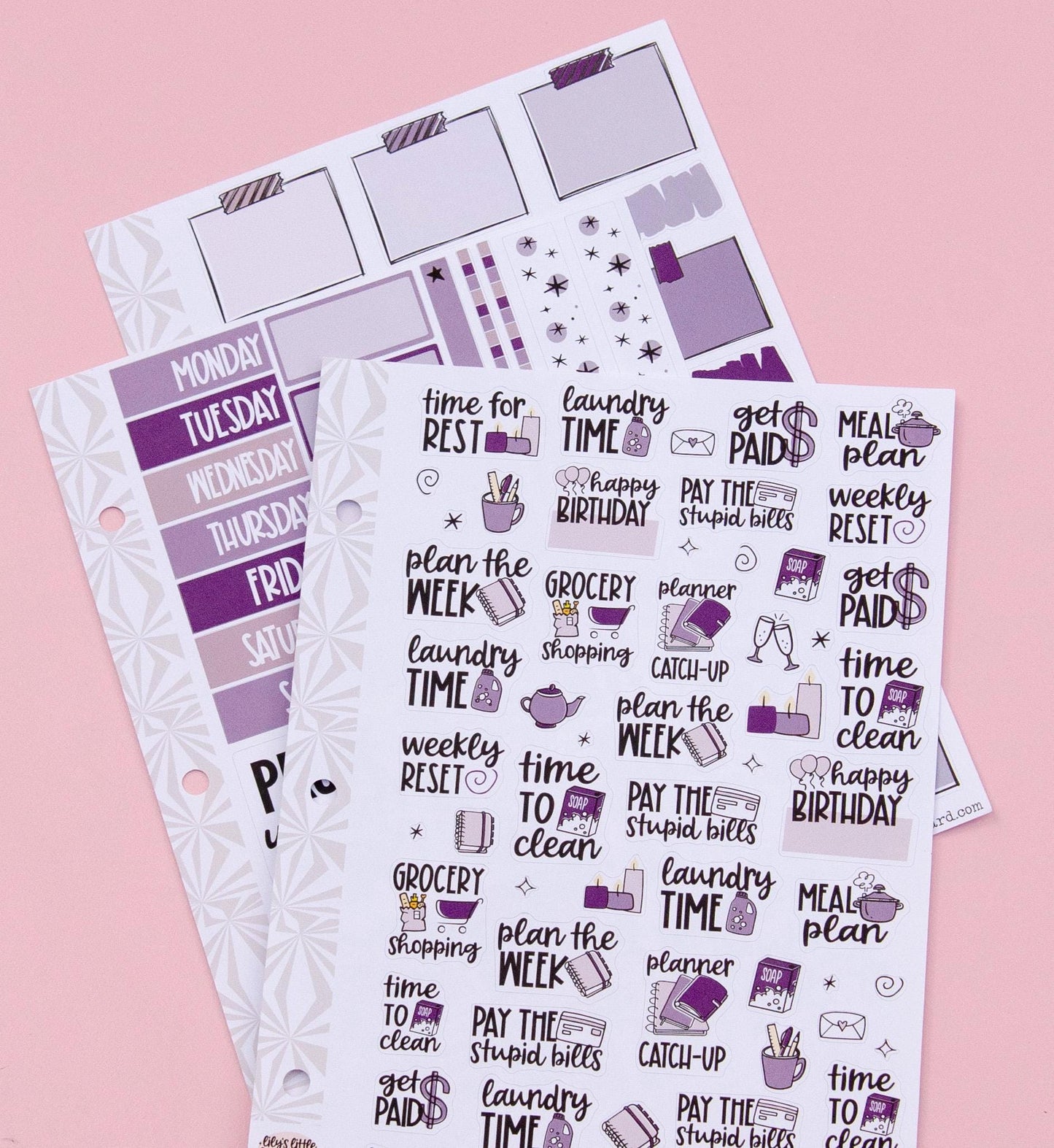 Monochrome Collection in Purply| Functional Planner Stickers | Typography Scripts Planner Stickers | Weekly Planner Sticker Kit