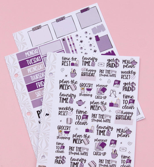 Monochrome Collection in Purply| Functional Planner Stickers | Typography Scripts Planner Stickers | Weekly Planner Sticker Kit