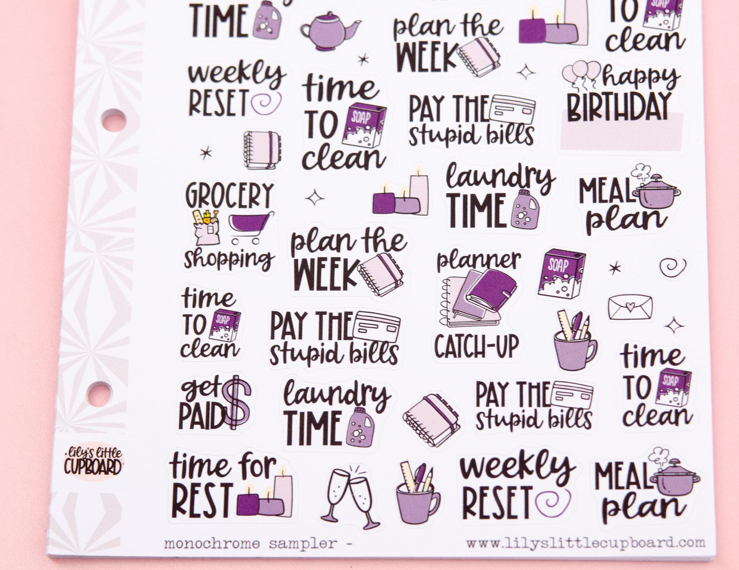 Monochrome Collection in Purply| Functional Planner Stickers | Typography Scripts Planner Stickers | Weekly Planner Sticker Kit
