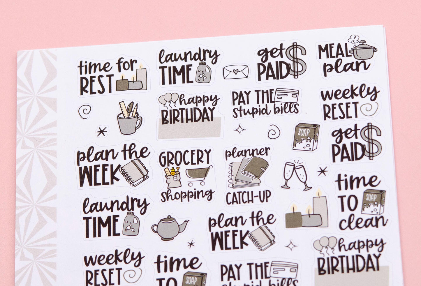 Monochrome Collection in Grayscale | Functional Planner Stickers | Typography Scripts Planner Stickers | Weekly Planner Sticker Kit