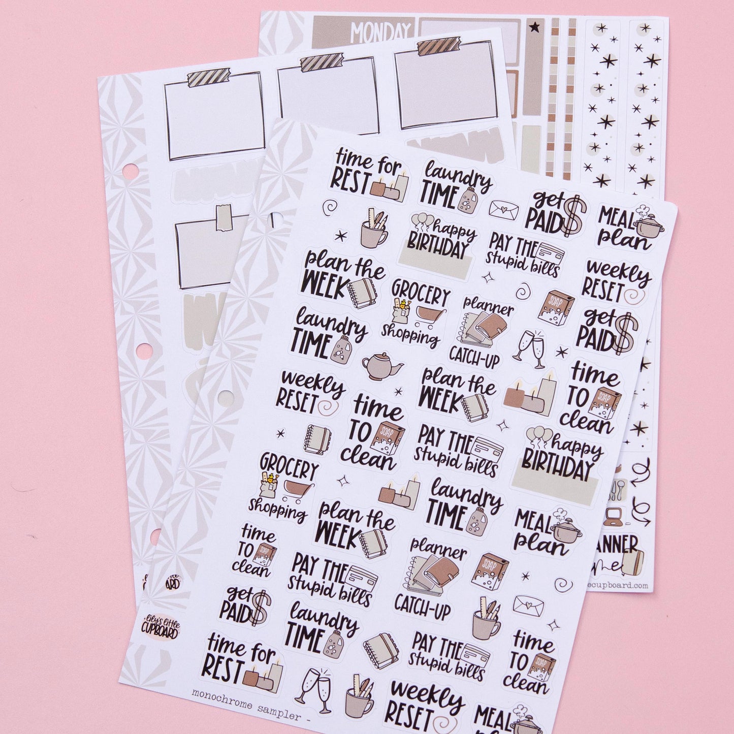 Monochrome Collection in Beige-y | Functional Planner Stickers | Typography Scripts Planner Stickers | Weekly Planner Sticker Kit