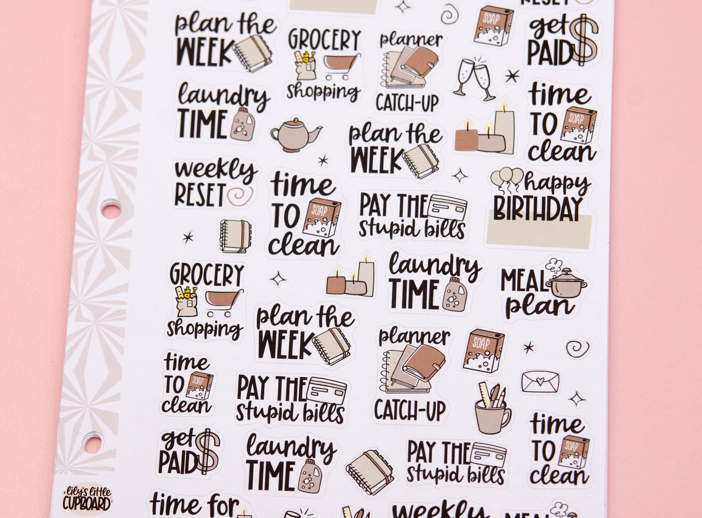 Monochrome Collection in Beige-y | Functional Planner Stickers | Typography Scripts Planner Stickers | Weekly Planner Sticker Kit