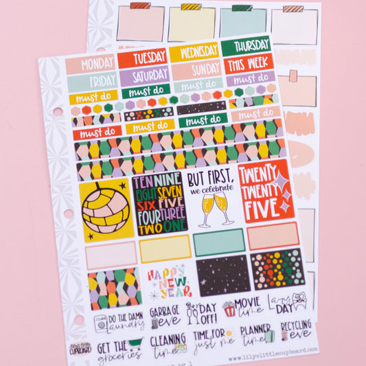 Happy New Year Hobonichi Cousin-A5 Weekly Sticker Kit | New Year's Eve Sticker Kit | A5 Weekly Planner Sticker Kit