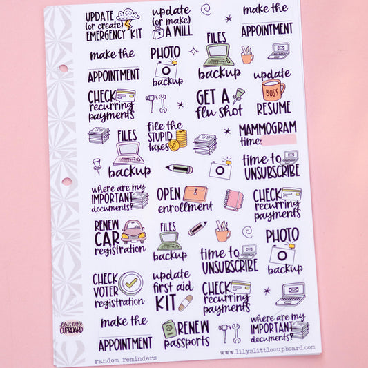 Random Reminders Sampler Planner Stickers | One-Off Task Script Stickers | Adulting Stickers | Functional Deco Stickers