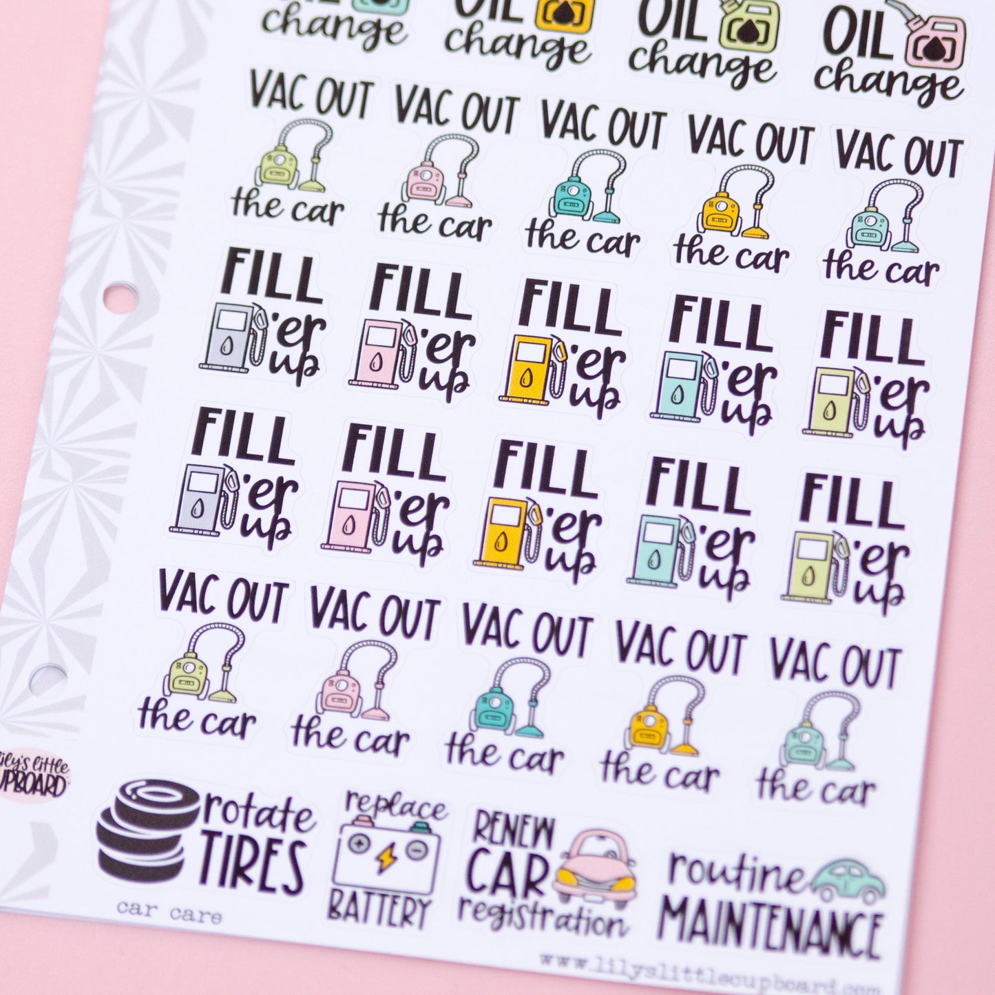 Car Care Reminders Sampler Planner Stickers | Car Maintenance Task Script Stickers | Adulting Stickers | Functional Deco Stickers