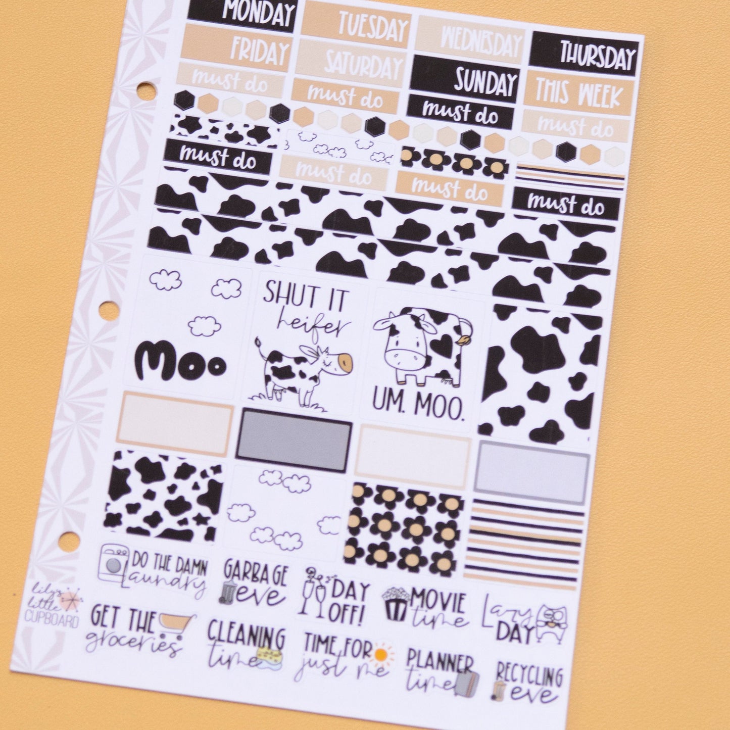 Hobonichi Cousin Weekly Sticker Kit in Moo Cow | A5 Weekly Planner Sticker Kit | One-Page  | Weekly Planner Kit