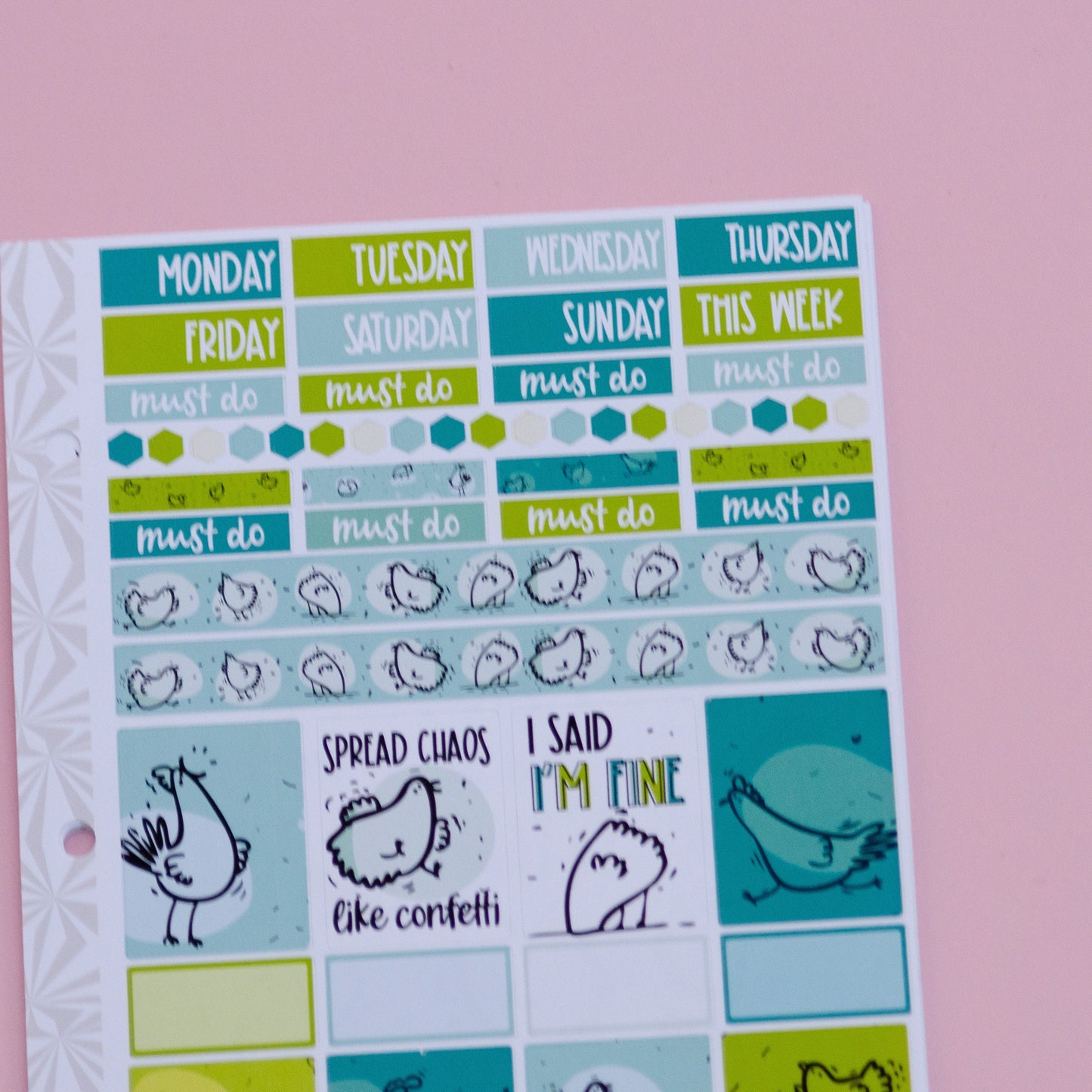 Hobonichi Cousin Weekly Sticker Kit in Chaos Chickens | Chickens Sticker Kit | A5 Weekly Planner Sticker Kit | Weekly Mini Planner Kit