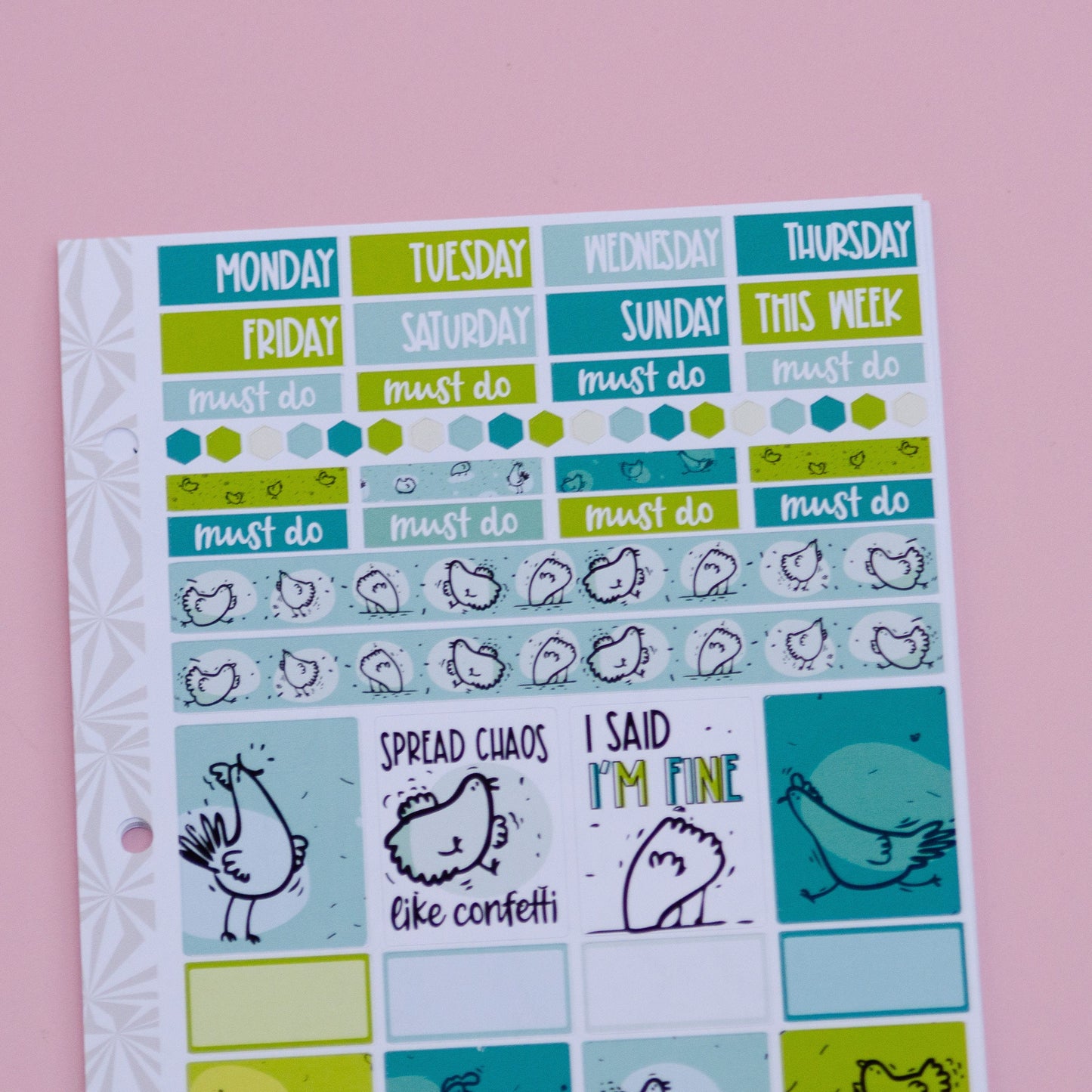 Hobonichi Cousin Weekly Sticker Kit in Chaos Chickens | Chickens Sticker Kit | A5 Weekly Planner Sticker Kit | Weekly Mini Planner Kit