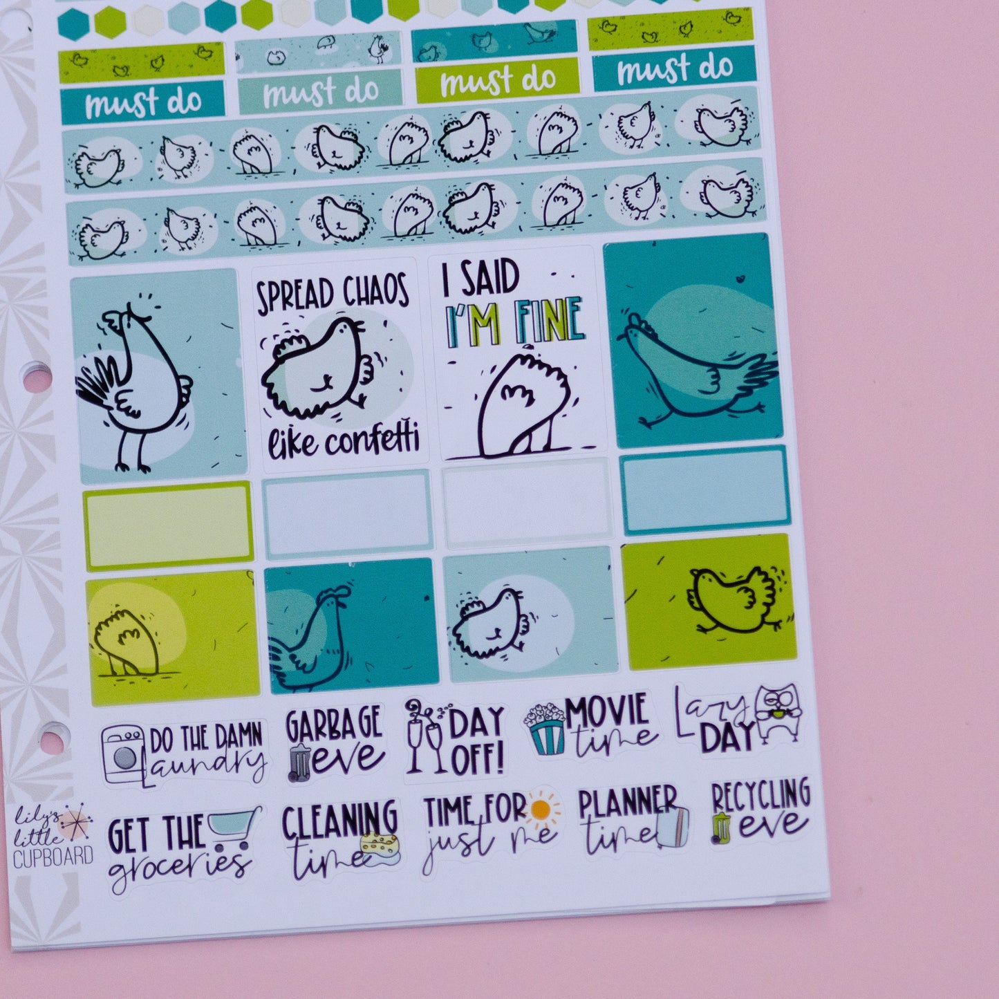 Hobonichi Cousin Weekly Sticker Kit in Chaos Chickens | Chickens Sticker Kit | A5 Weekly Planner Sticker Kit | Weekly Mini Planner Kit