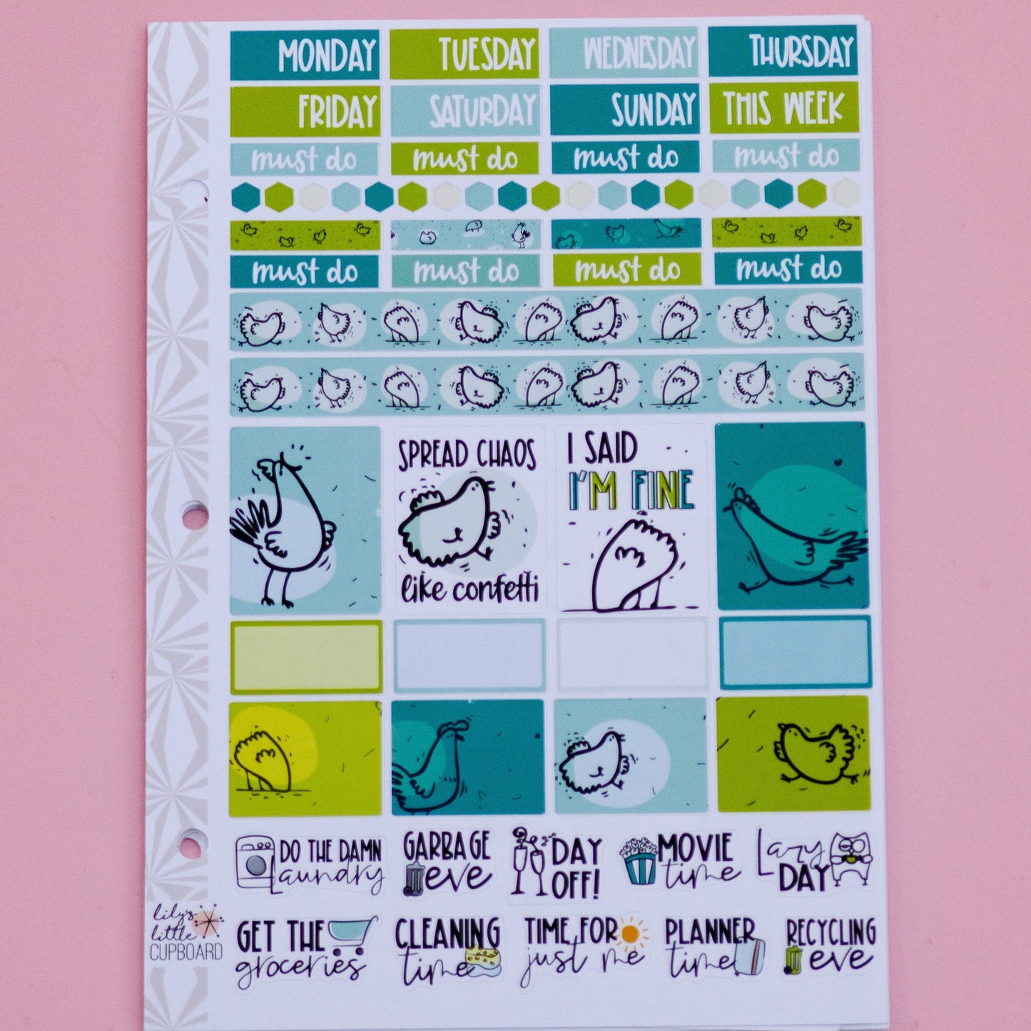 Hobonichi Cousin Weekly Sticker Kit in Chaos Chickens | Chickens Sticker Kit | A5 Weekly Planner Sticker Kit | Weekly Mini Planner Kit