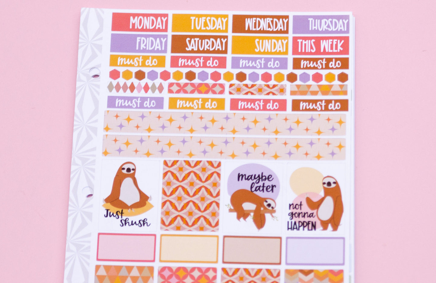 Hobonichi Cousin Weekly Sticker Kit in Slow Down Sloth | A5 Weekly Planner Sticker Kit | One-Page  | Weekly Planner Kit
