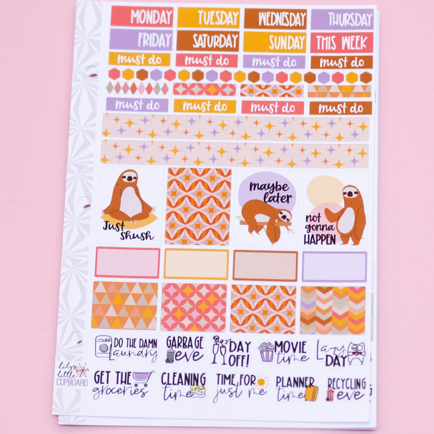 Hobonichi Cousin Weekly Sticker Kit in Slow Down Sloth | A5 Weekly Planner Sticker Kit | One-Page  | Weekly Planner Kit