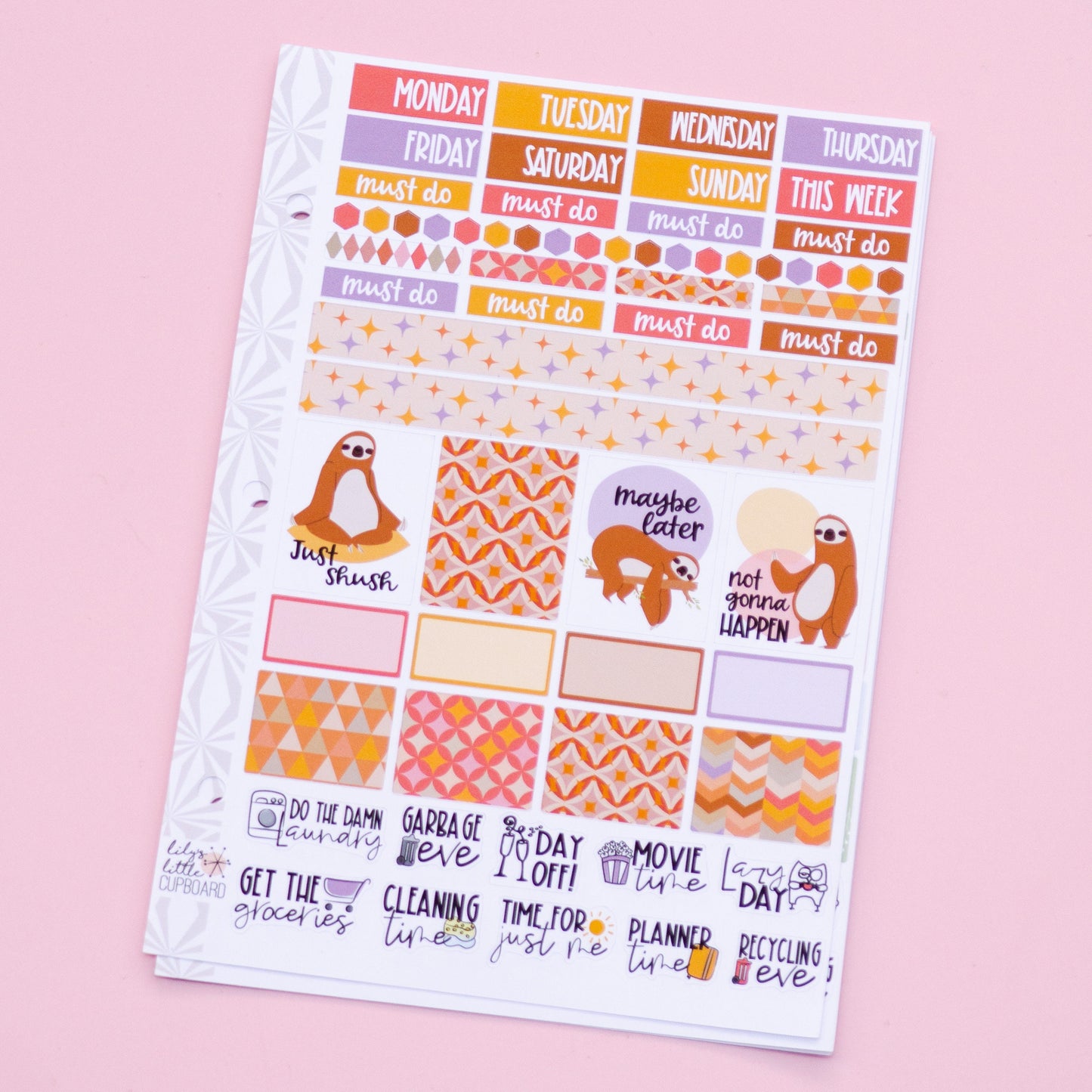 Hobonichi Cousin Weekly Sticker Kit in Slow Down Sloth | A5 Weekly Planner Sticker Kit | One-Page  | Weekly Planner Kit