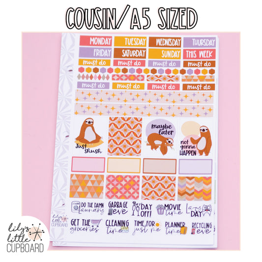 Hobonichi Cousin Weekly Sticker Kit in Slow Down Sloth | A5 Weekly Planner Sticker Kit | One-Page  | Weekly Planner Kit