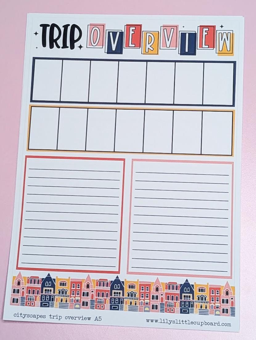 Trip Overview Vacation Overview Cityscapes | Full Page Notes Page Sticker | Travel | A5 Full Page Sticker | Dashboard Sticker