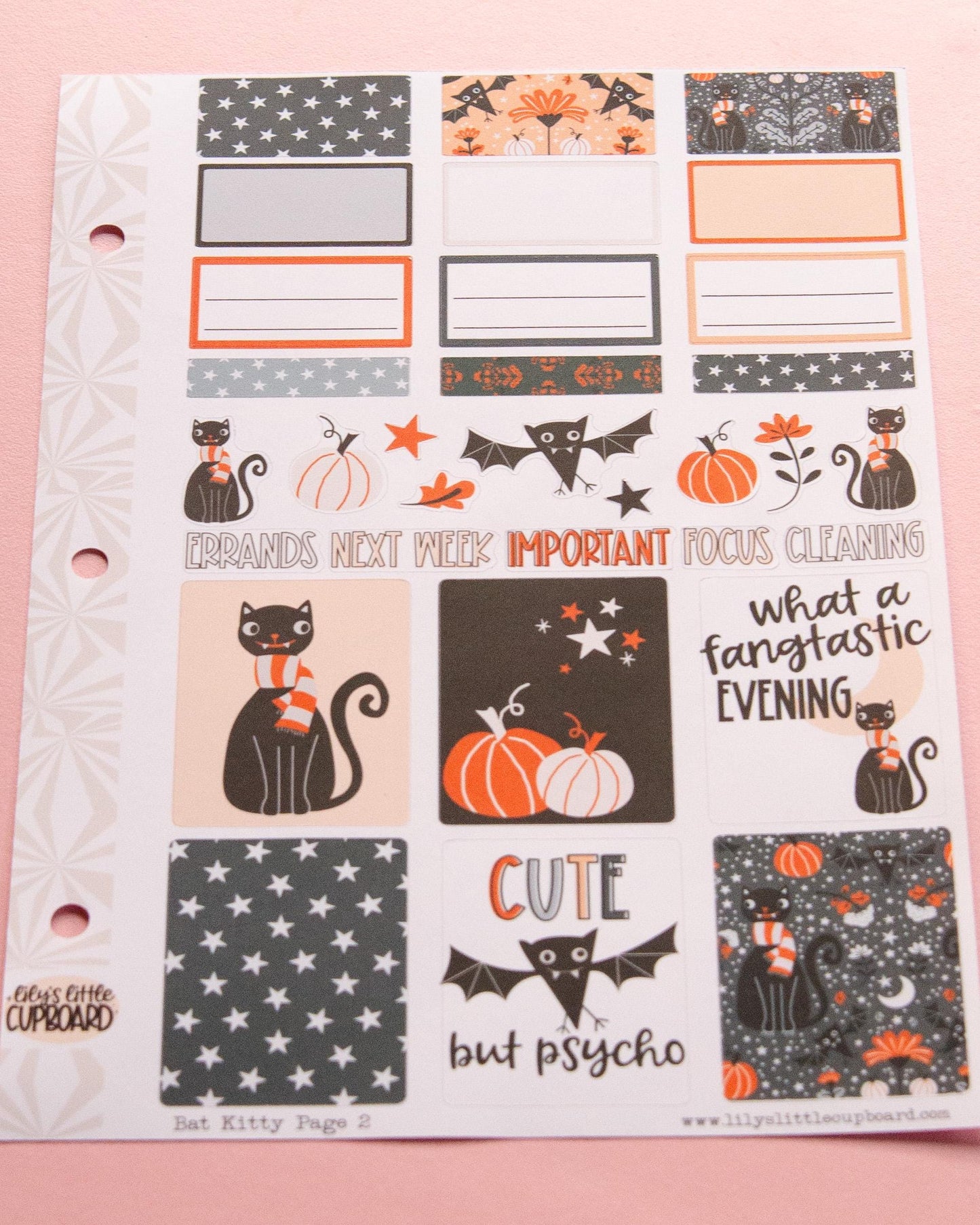 Bat Kitty Halloween Planner Stickers: Vertical Weekly Kit