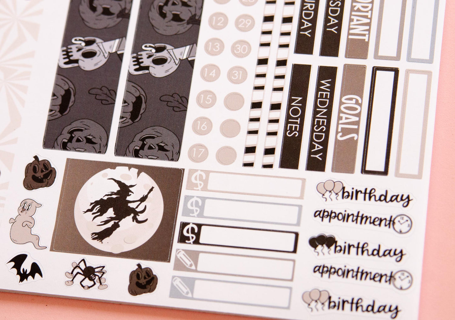 Phantom Noir Monthly Halloween Sticker Kit | Choose Your Month Sticker Kit | Monthly Spread Planner Kits | Monthly Planner Sticker Kits