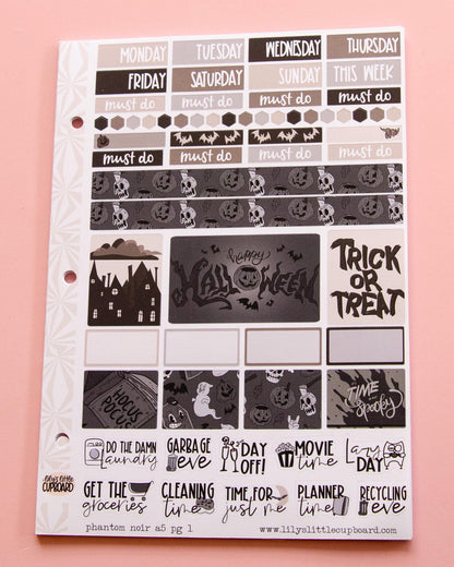 Phantom Noir Halloween Planner Stickers: Hobonichi Cousin A5 Weekly Kit