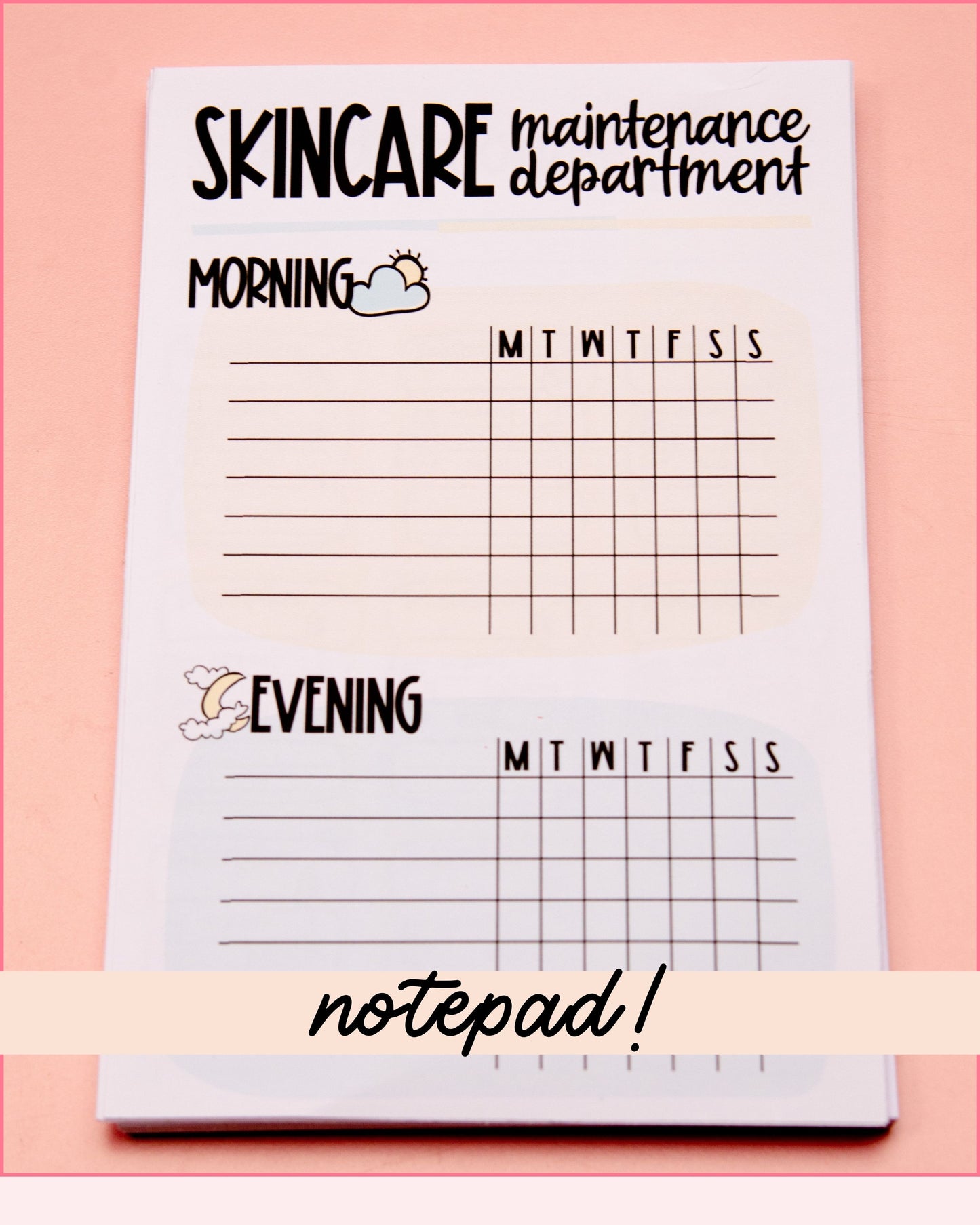 Skincare Maintenance Department Notepad |  Self Care  Deskpad | Reminder Notepad | Weekly Habit Tracker List | Deskpad | Handmade notepad
