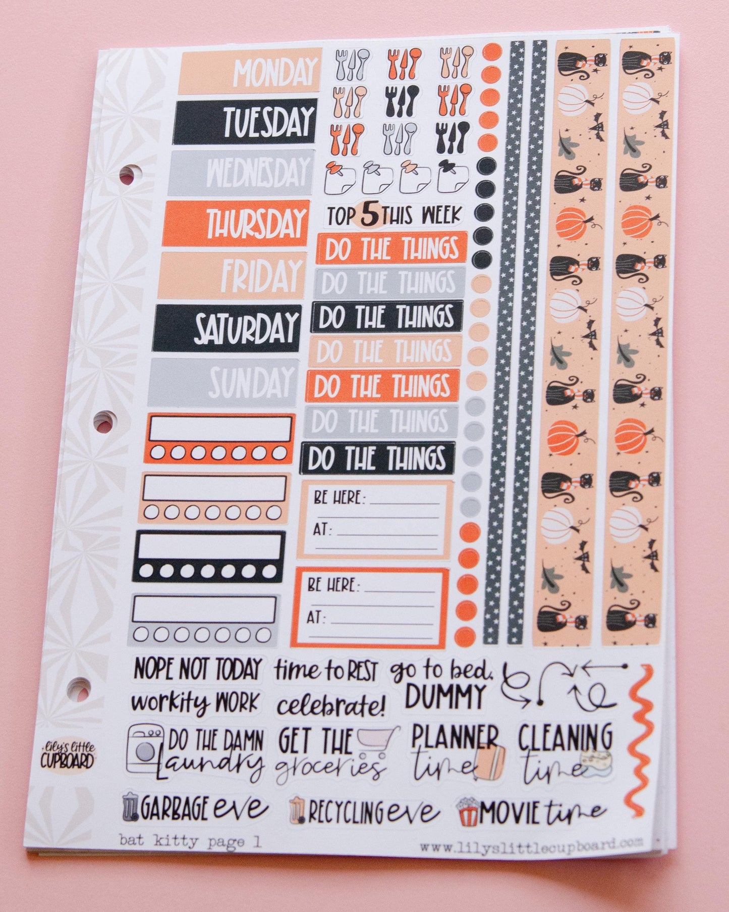 Bat Kitty Halloween Planner Stickers: Vertical Weekly Kit