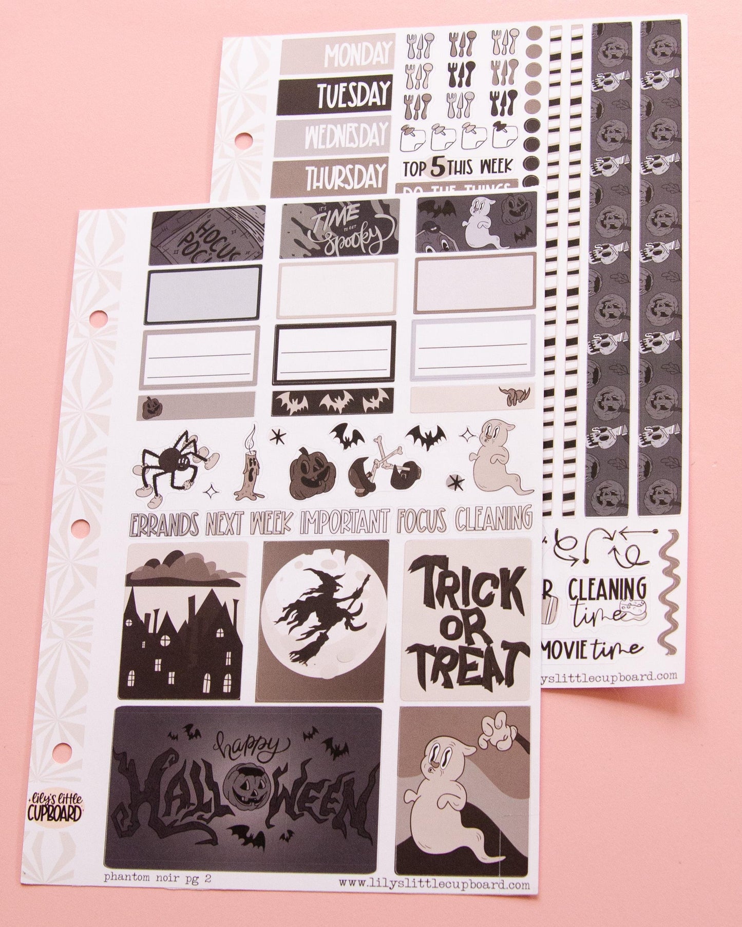 Phantom Noir Halloween Planner Stickers: Vertical Weekly Kit