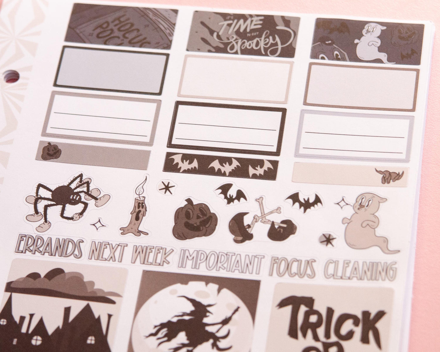 Phantom Noir Halloween Planner Stickers: Vertical Weekly Kit