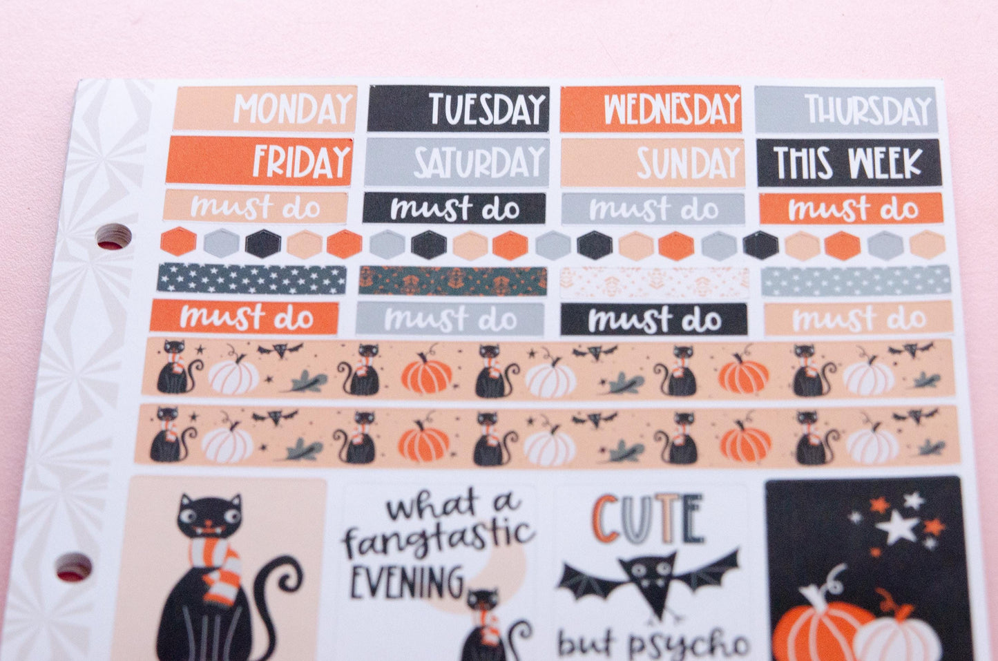 Bat Kitty Halloween Planner Stickers: Hobonichi Cousin A5 Weekly Kit