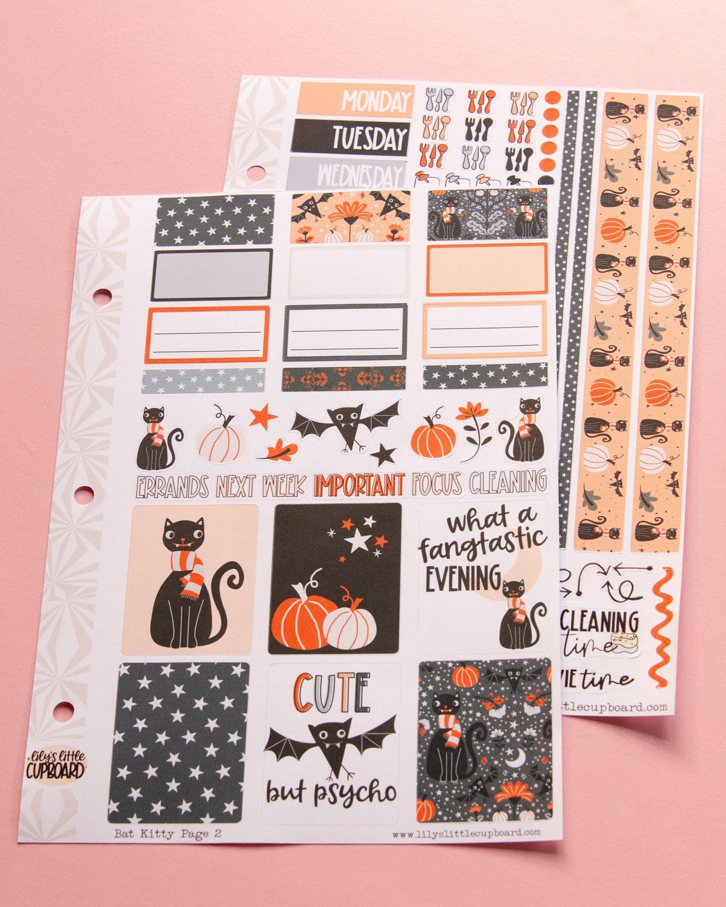 Bat Kitty Halloween Planner Stickers: Vertical Weekly Kit