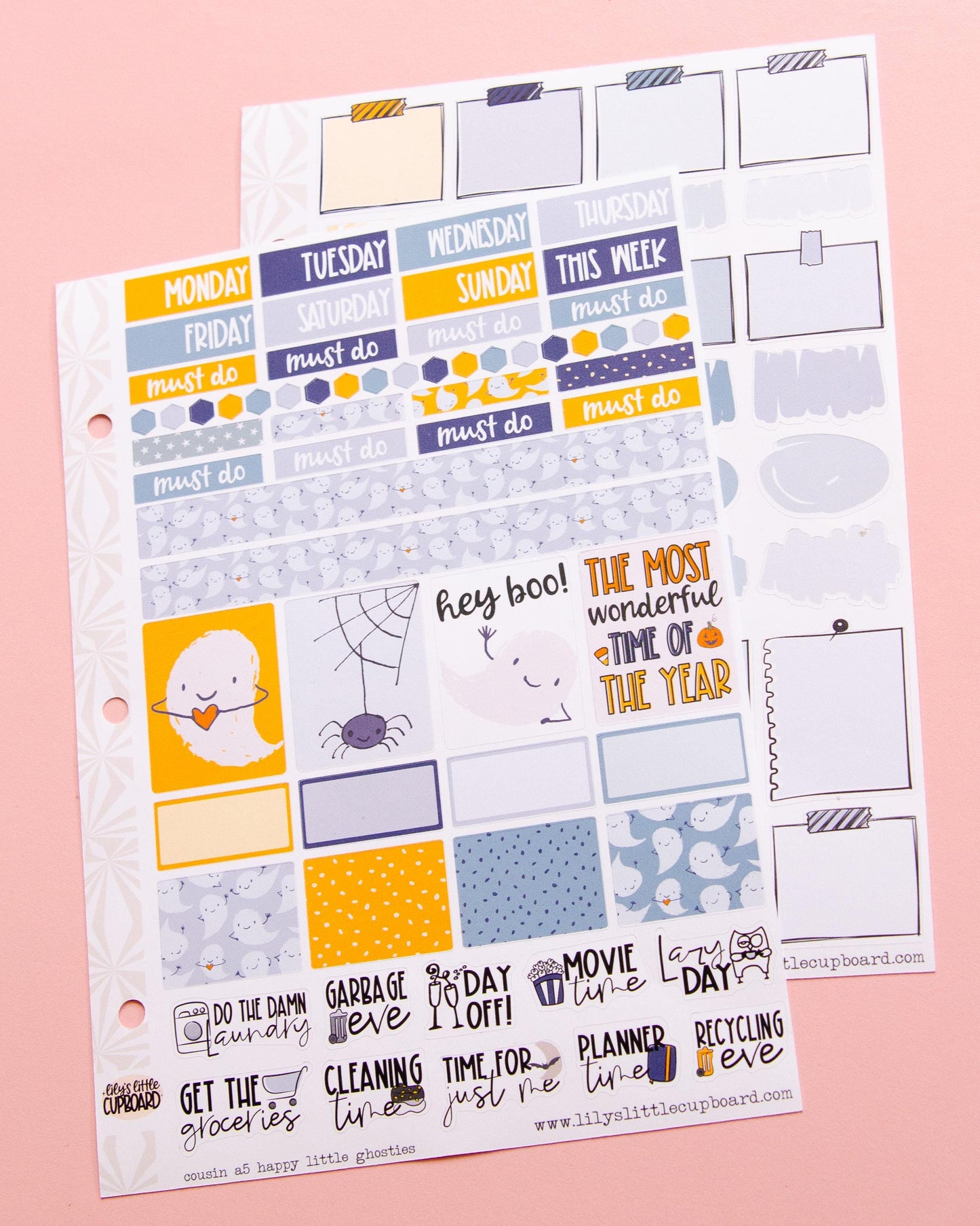 Happy Little Ghosties Halloween Planner Stickers: Hobonichi Cousin A5 Weekly Kit