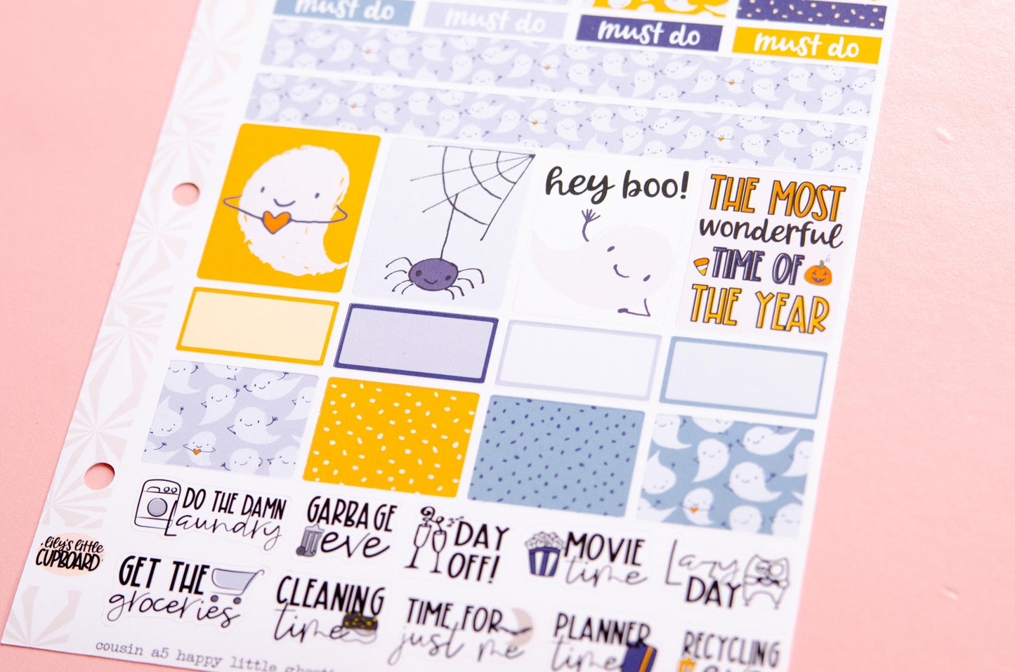 Happy Little Ghosties Halloween Planner Stickers: Hobonichi Cousin A5 Weekly Kit