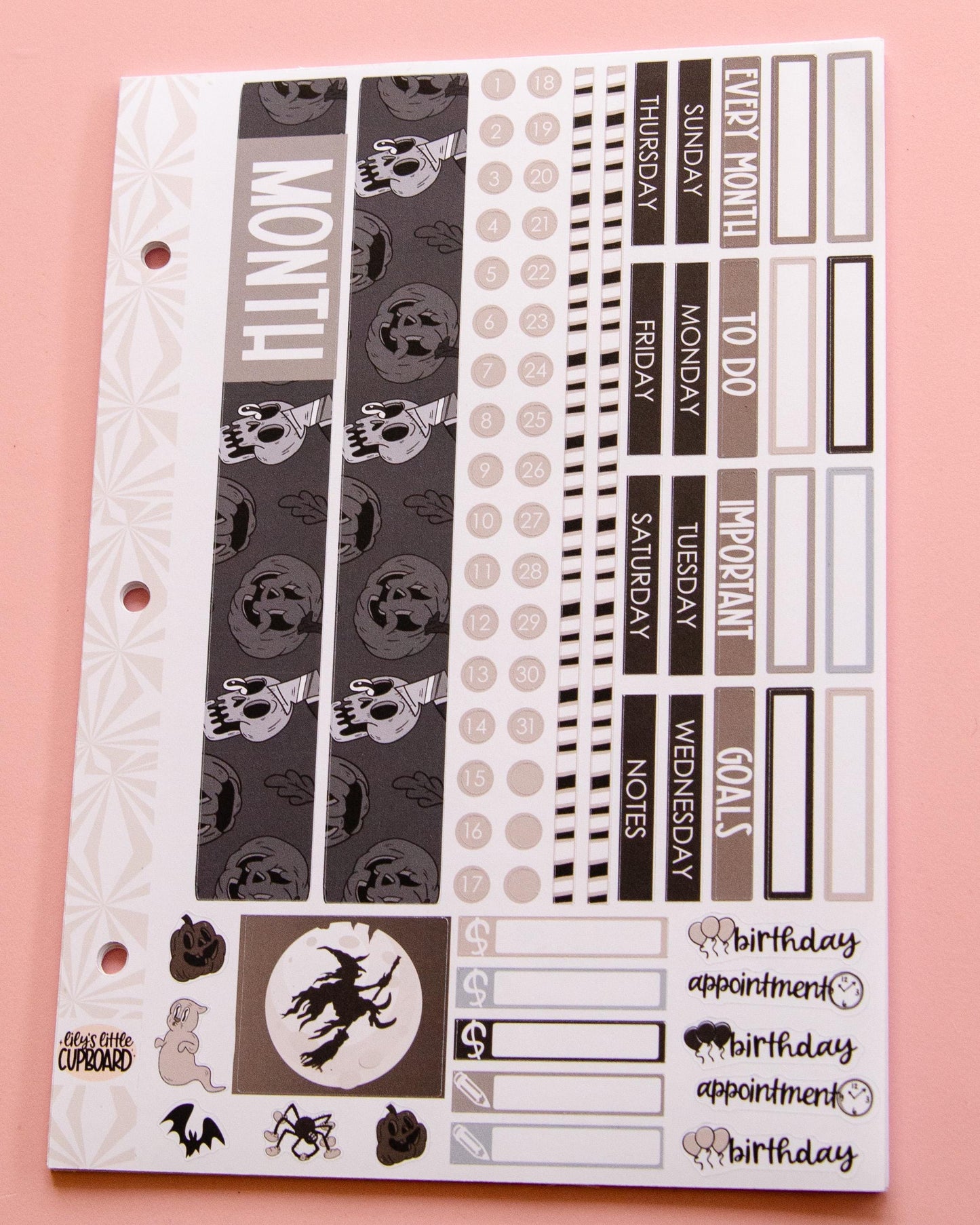 Phantom Noir Monthly Halloween Sticker Kit | Choose Your Month Sticker Kit | Monthly Spread Planner Kits | Monthly Planner Sticker Kits