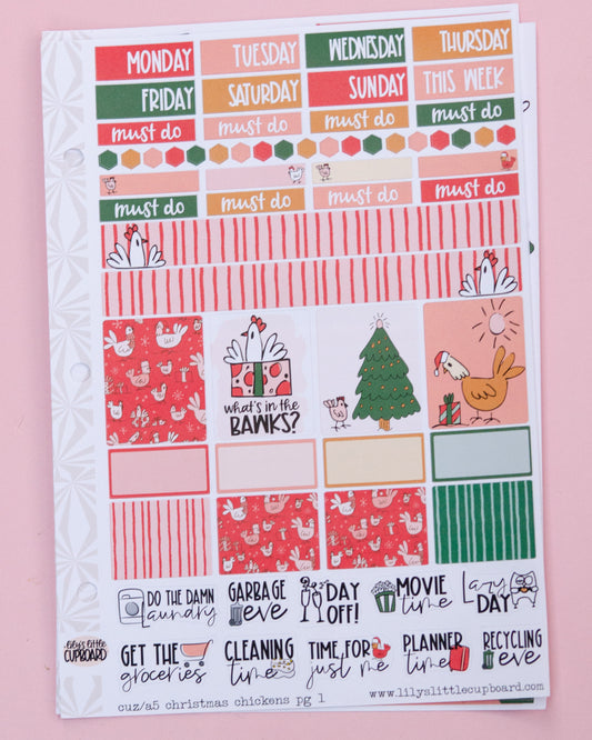 Christmas Chickens Planner Stickers: Hobonichi Cousin A5 Weekly Kit