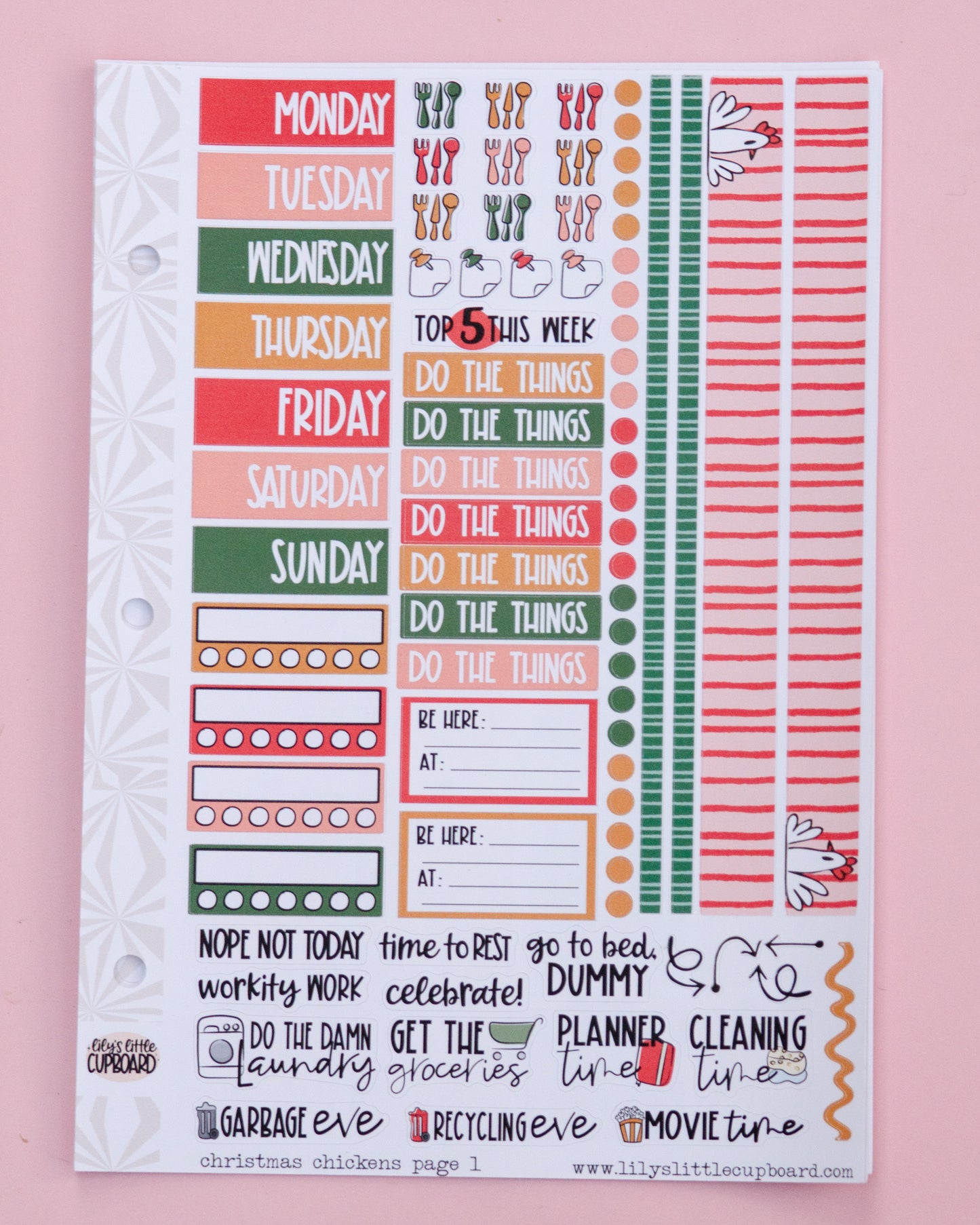 Christmas Chickens Standard Vertical Sticker Kit: Weekly Planner Sticker Kit
