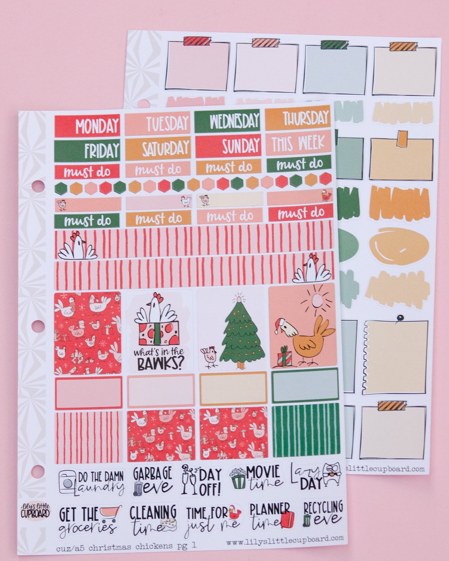 Christmas Chickens Planner Stickers: Hobonichi Cousin A5 Weekly Kit