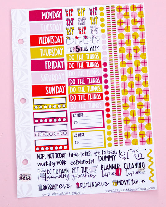 Cozy Christmas Vertical Sticker Kit: Weekly Planner Sticker Kit