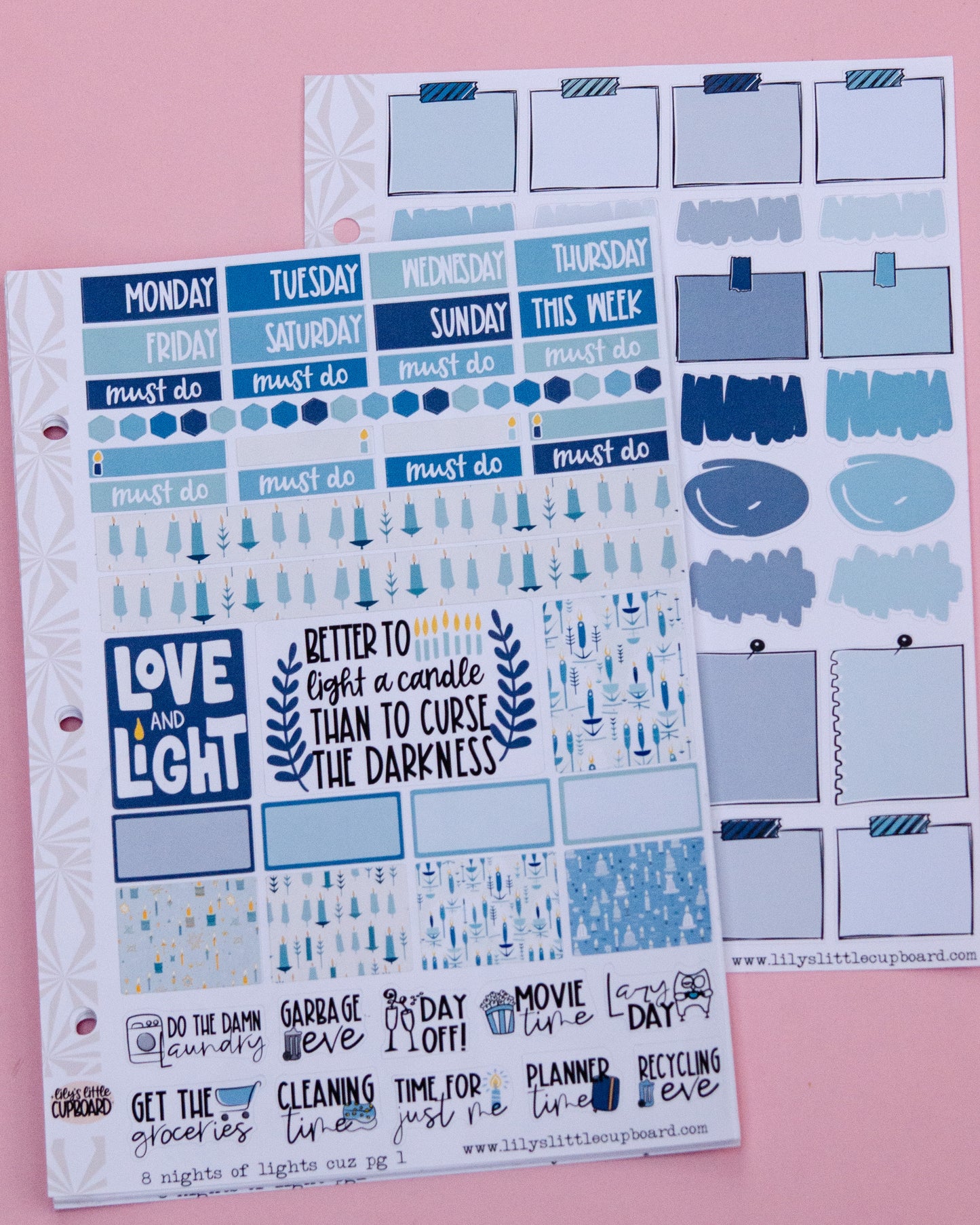 8 Nights of Lights Hanukkah Planner Stickers: Hobonichi Cousin A5 Weekly Kit